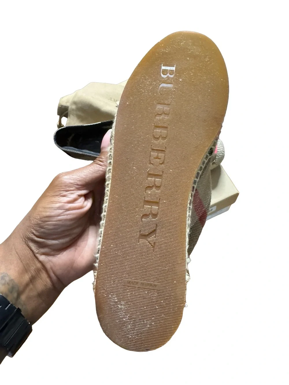 Burberry Neon Pink Tape & House Check Canvas Espadrilles Size 39 W/ Box - Picture 4 of 10